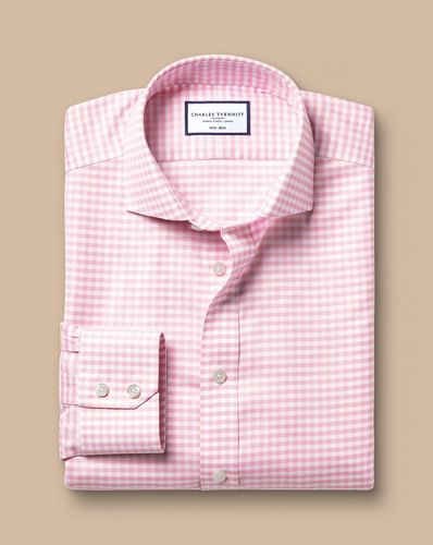 חולצה גזרת אקסטרה סלים -Pink gingham non-iron twill cutaway extra slim fit shirt