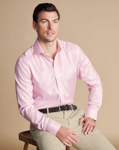 חולצה גזרת אקסטרה סלים -Pink gingham non-iron twill cutaway extra slim fit shirt