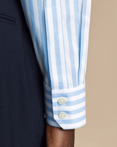 חולצה גזרת סלים -Sky blue wide stripe non-iron twill cutaway slim fit 