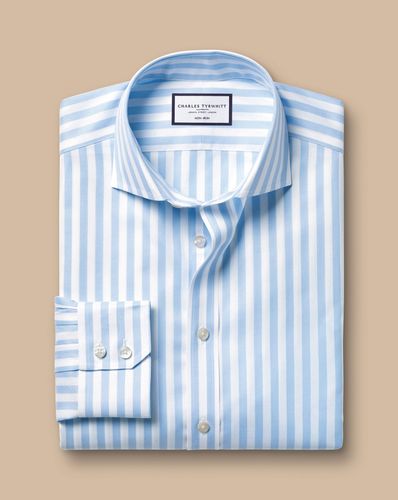חולצה גזרת אקסטרה סלים -Sky blue wide stripe non-iron twill cutaway extra slim fit 