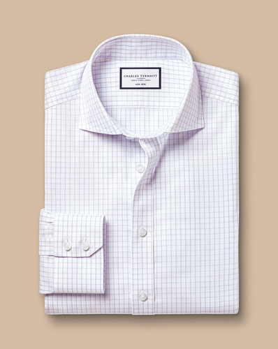 חולצה גזרת קלאסיק - Lilac purple twin check non-iron twill cutaway classic fit shirt