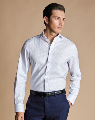 חולצה גזרת סלים - Lilac purple twin check non-iron twill cutaway slim fit shirt