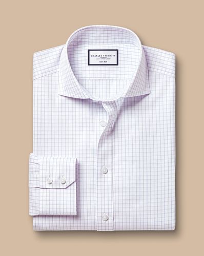 חולצה גזרת סלים - Lilac purple twin check non-iron twill cutaway slim fit shirt