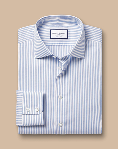 חולצה כותנה מצרית גזרת קלאסיק - Sky blue stripe Egyptian cotton classic fit 