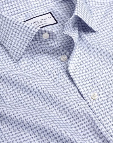 חולצה כותנה מצרית גזרת אקסטרה סלים - Royal blue twin check Egyptian cotton extra slim fit shirt