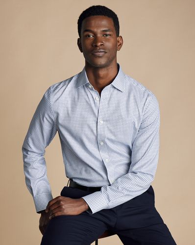 חולצה כותנה מצרית גזרת אקסטרה סלים - Royal blue twin check Egyptian cotton extra slim fit shirt