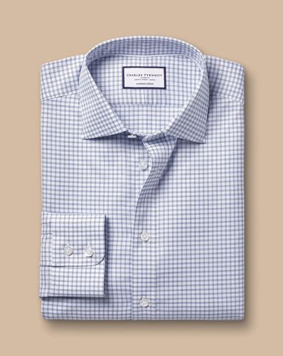 חולצה כותנה מצרית גזרת אקסטרה סלים - Royal blue twin check Egyptian cotton extra slim fit shirt