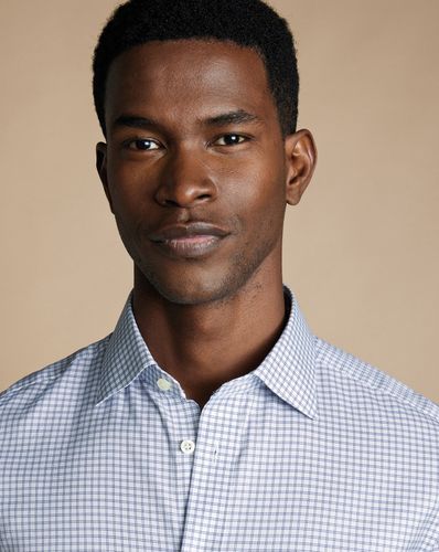 חולצה כותנה מצרית גזרת אקסטרה סלים - Royal blue twin check Egyptian cotton extra slim fit shirt
