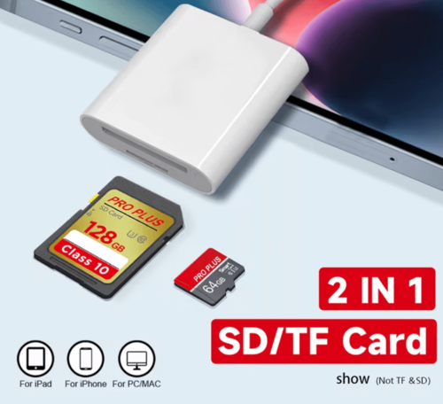 קורא כרטיסים IPHONE זכר לחיבורים SD - MICRO SD ALL IN ONE
