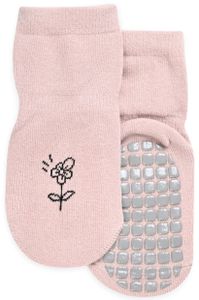 זוג גרביים לתינוק במידה 0-12 עם תחתית מונעת החלקה - פרח ורוד
