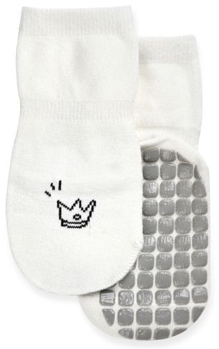 זוג גרביים לתינוק במידה 0-12 עם תחתית מונעת החלקה - כתר לבן