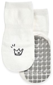 זוג גרביים לתינוק במידה 0-12 עם תחתית מונעת החלקה - כתר לבן