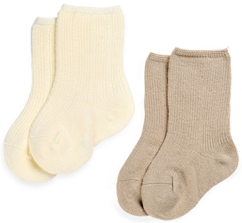 מארז 2 זוגות גרביים לתינוק במידה 0-12 - אופוואיט + חום