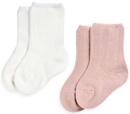 מארז 2 זוגות גרביים לתינוק במידה 0-12 - ורוד + לבן