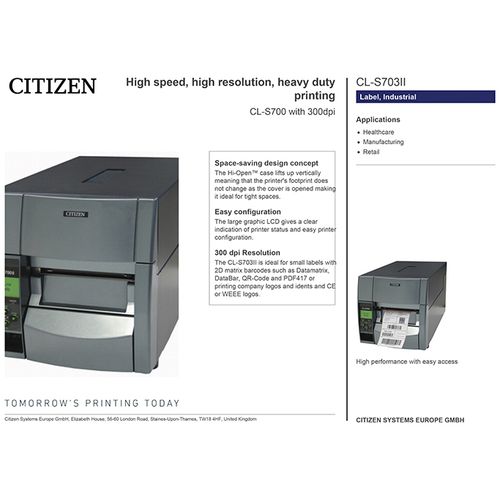 מדפסת מדבקות תעשייתית CITIZEN CL-S703II