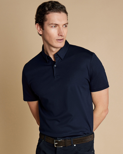 חולצת פולו כחולה אלגנטית - Navy Blue Plain Short Sleeve