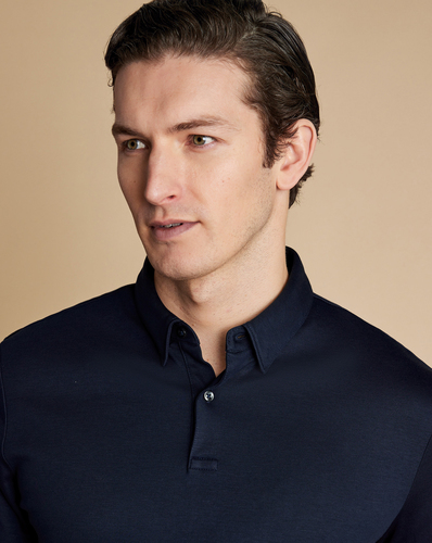 חולצת פולו כחולה אלגנטית - Navy Blue Plain Short Sleeve
