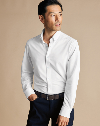 חולצת נמתחת לבנה -  White Four-Way Stretch Button Down Jersey Shirt 