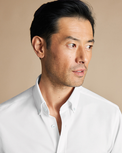 חולצת נמתחת לבנה -  White Four-Way Stretch Button Down Jersey Shirt 
