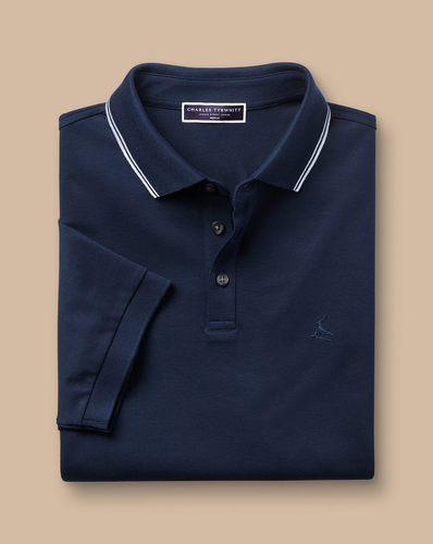 חולצת פולו כחלה -Navy blue contrast tipping polo