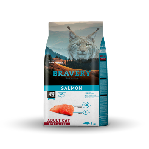 Bravery מזון חתול מסורס סלמון 2 ק״ג ללא דגנים