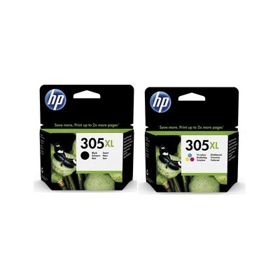 זוג ראשי דיו שחור וצבע מקוריים HP 305XL 
