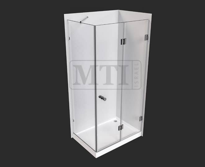 MTI-744 – דגם אביב – מקלחון פינתי – קבוע והרמוניקה שתי דלתות = גוון וסוג זכוכית לציין בהערות