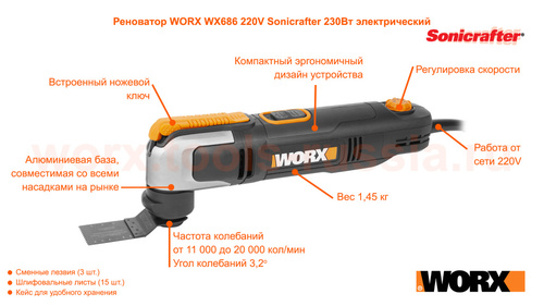 מולטיטול / סוניקרפטר חשמלי 250W WX686.4 WORX