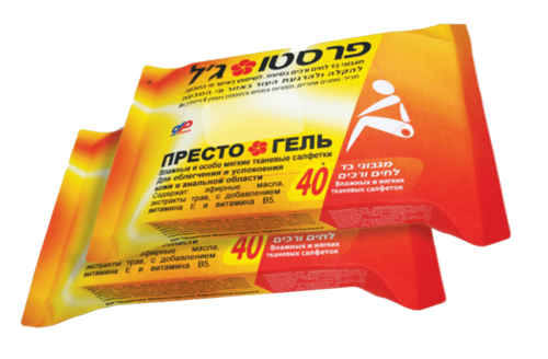 מארז זוגי מגבוני בד פרסטו ג'ל דן פארם 40 + 40 מגבונים - Dan Pharm Presto Gel Soft Wipes