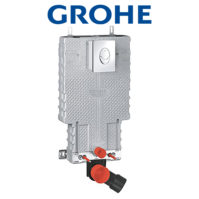 מיכל הדחה סמוי | 38723001 | גרואה GROHE | לקיר בלוק/בטון | כולל לחצן אובלי בגימור כרום