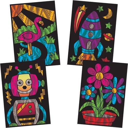 ערכת יצירה לילדים - הכנת 8 יצירות אמנות מנצנצת עם נייר כסף צבעוני