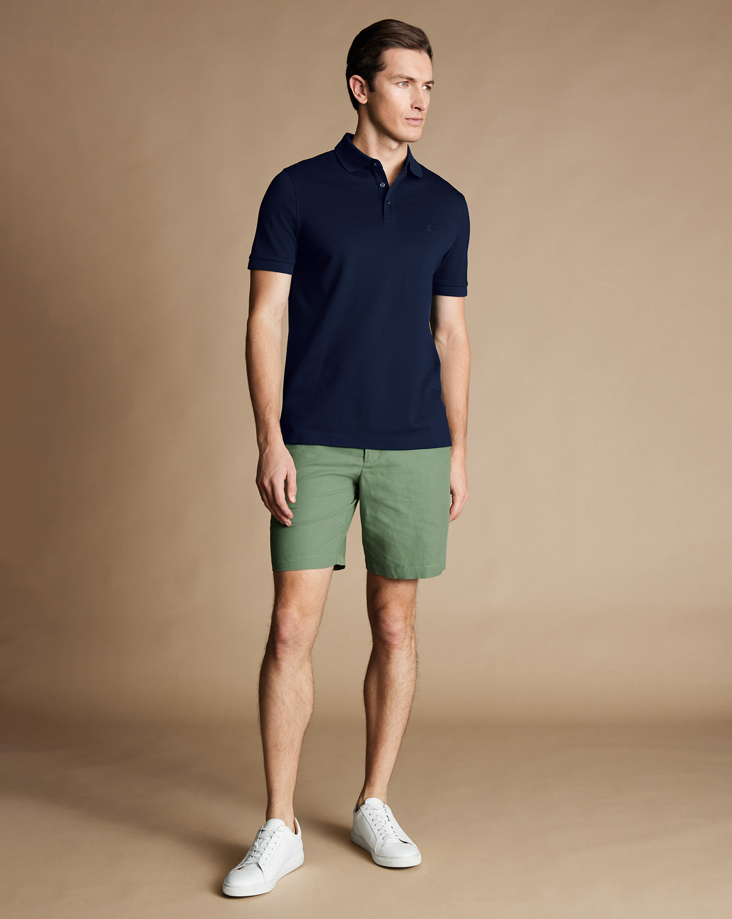 מכנסיים קצרים כותנה פשתן - Light green cotton linen shorts