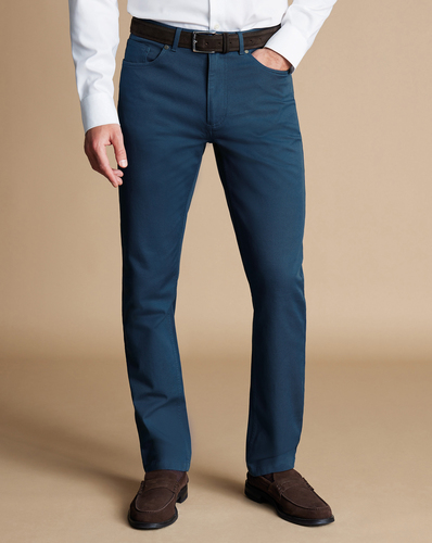 מכנסי כותנה כחולות - Petrol blue twill slim fit 5 pocket jeans