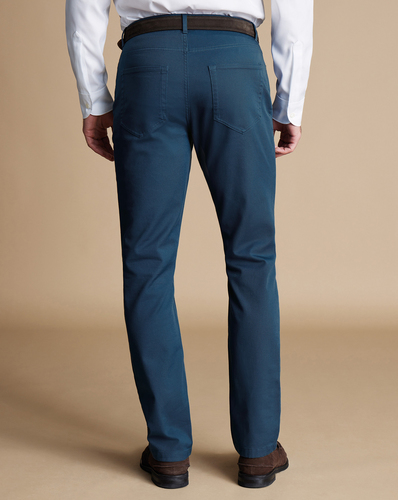 מכנסי כותנה כחולות - Petrol blue twill slim fit 5 pocket jeans