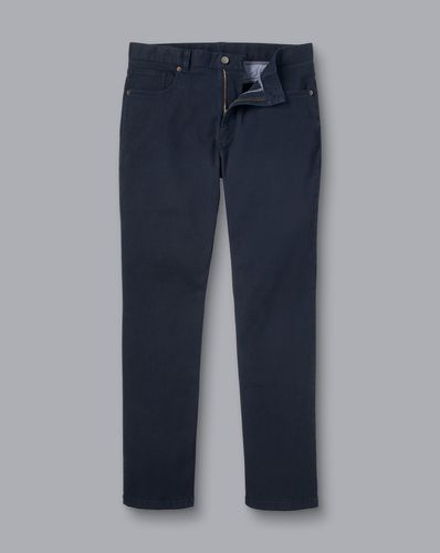 מכנסי כותנה כחולות - Petrol blue twill slim fit 5 pocket jeans