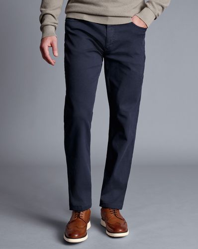 מכנסי כותנה כחולות - Petrol blue twill slim fit 5 pocket jeans