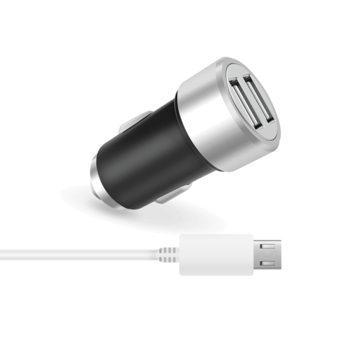 מטען רכב מהיר BaseLine עם 2 כניסות USB ועוצמת טעינה 3.1 אמפר, כולל כבל מיקרو USB וחיישן AUTO ID לטעינה חכמה ובטוחה ברכב