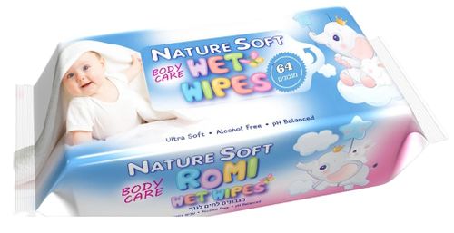 חבילת חיסכון: 14 חבילות מגבונים ROMI SOFT לתינוק, ספיגה כפולה, בישום אלוורה עדין, ללא אלכוהול