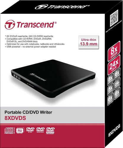 כונן DVD חיצוני Transcend DVD USB 2.0 TS8XDVDS-K
