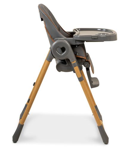 כסא אוכל מפואר לילדים Woody שלד דמוי עץ, בריפוד דמוי עור, מצבי שכיבה וגובה - אפור/דמוי עץ