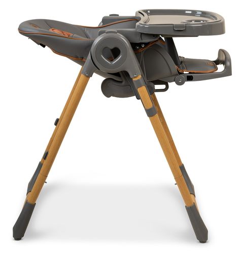 כסא אוכל מפואר לילדים Woody שלד דמוי עץ, בריפוד דמוי עור, מצבי שכיבה וגובה - אפור/דמוי עץ