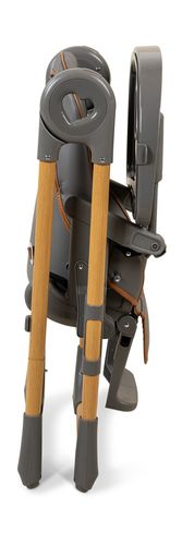 כסא אוכל מפואר לילדים Woody שלד דמוי עץ, בריפוד דמוי עור, מצבי שכיבה וגובה - אפור/דמוי עץ