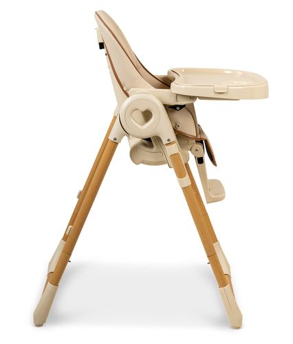 כסא אוכל מפואר לילדים Woody שלד דמוי עץ, בריפוד דמוי עור, מצבי שכיבה וגובה - בז'/דמוי עץ