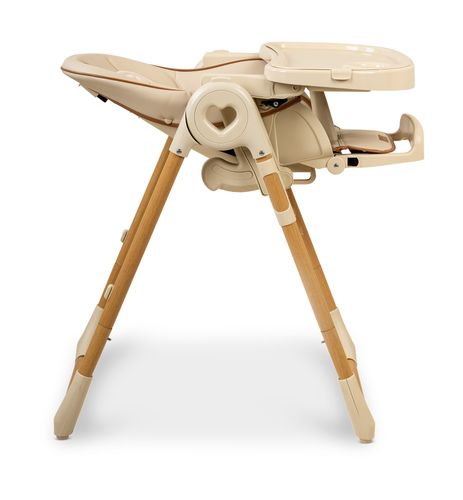 כסא אוכל מפואר לילדים Woody שלד דמוי עץ, בריפוד דמוי עור, מצבי שכיבה וגובה - בז'/דמוי עץ