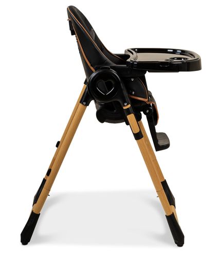 כסא אוכל מפואר לילדים Woody שלד דמוי עץ, בריפוד דמוי עור, מצבי שכיבה וגובה - שחור/דמוי עץ