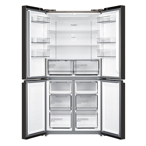 מקרר 4 דלתות מקפיא תחתון 470 ליטר דגם 6356 HQ-611R MIDEA 6356 זכוכית שחורה