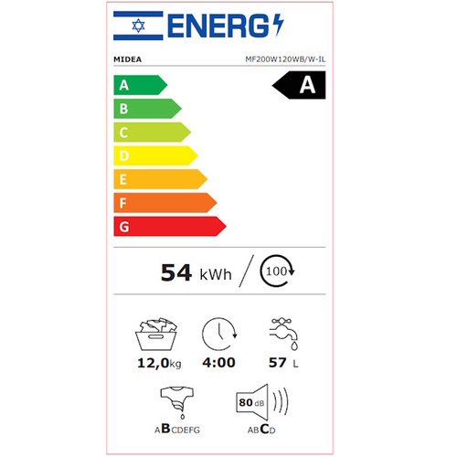 מכונת כביסה פתח חזית 12 ק"ג עם WIFI דגם MF200W120W MIDEA 6437
