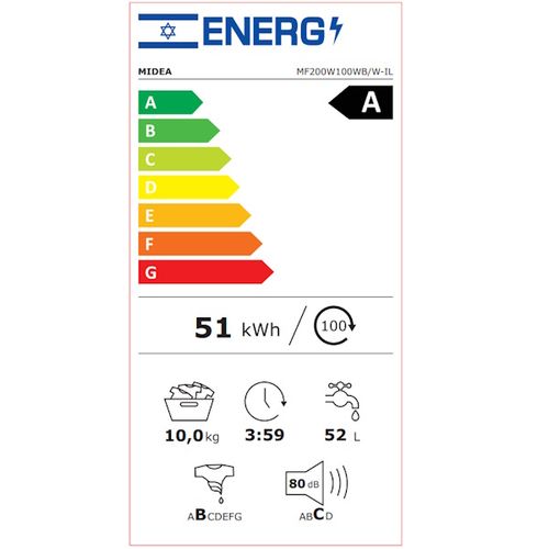 מכונת כביסה פתח חזית 9 ק"ג עם WIFI דגם MF200W90WBW MIDEA 6435