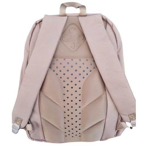 תיק גב אפנתי לנוער עם גב קשיח אורטופדי, ארבע תאי חלוקה, שני תאי בקבוק וקלמר תואם - ורוד עתיק