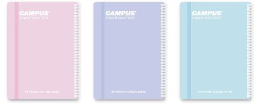 3 מחברות ספירלה A4 עם גומייה בצבעי פסטל CAMPUS